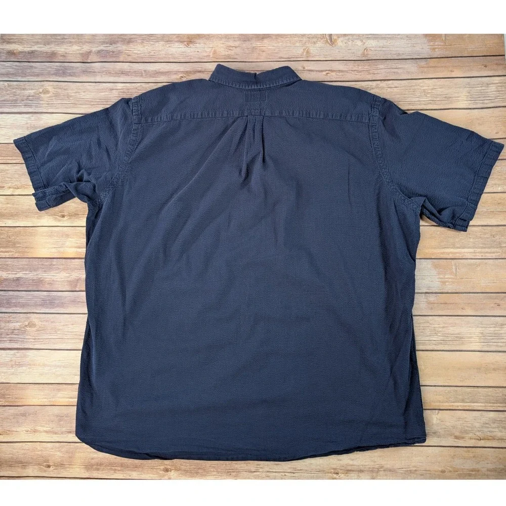 Polo Ralph Lauren Shirt Mens 3XLT Seersucker Navy Blue Short Sleeve Untucked Fit